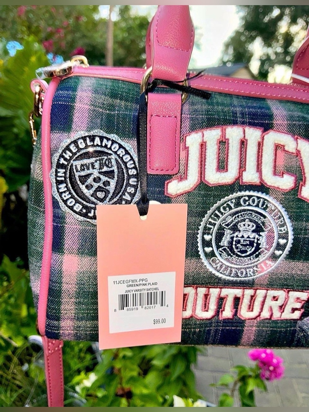 Juicy Couture Green /Pink Plaid Juicy Varsity Weekender set of 3 . - Picture 6 of 15